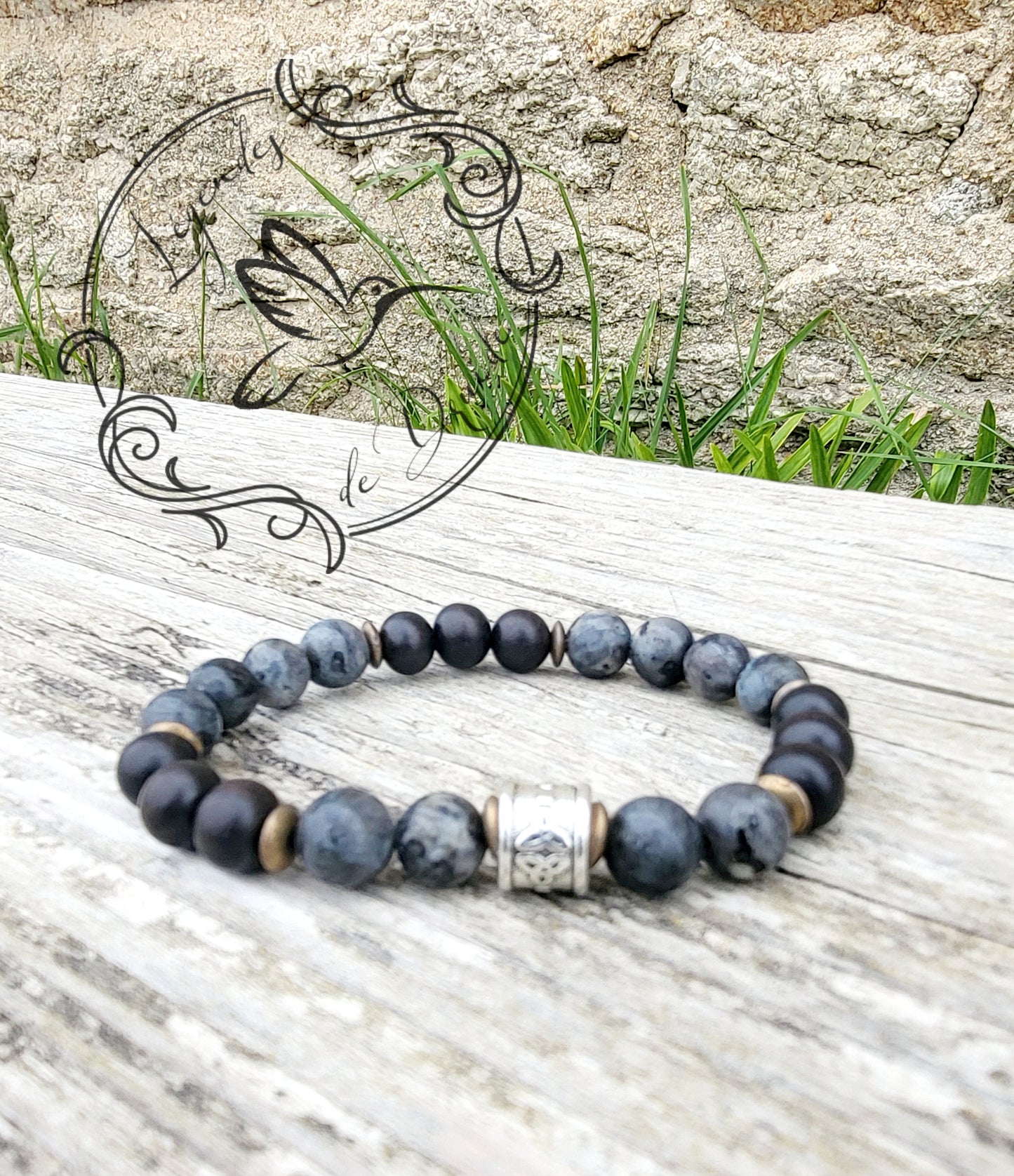 "Bracelet du Druide" Larvikite et Bois d'Ebène