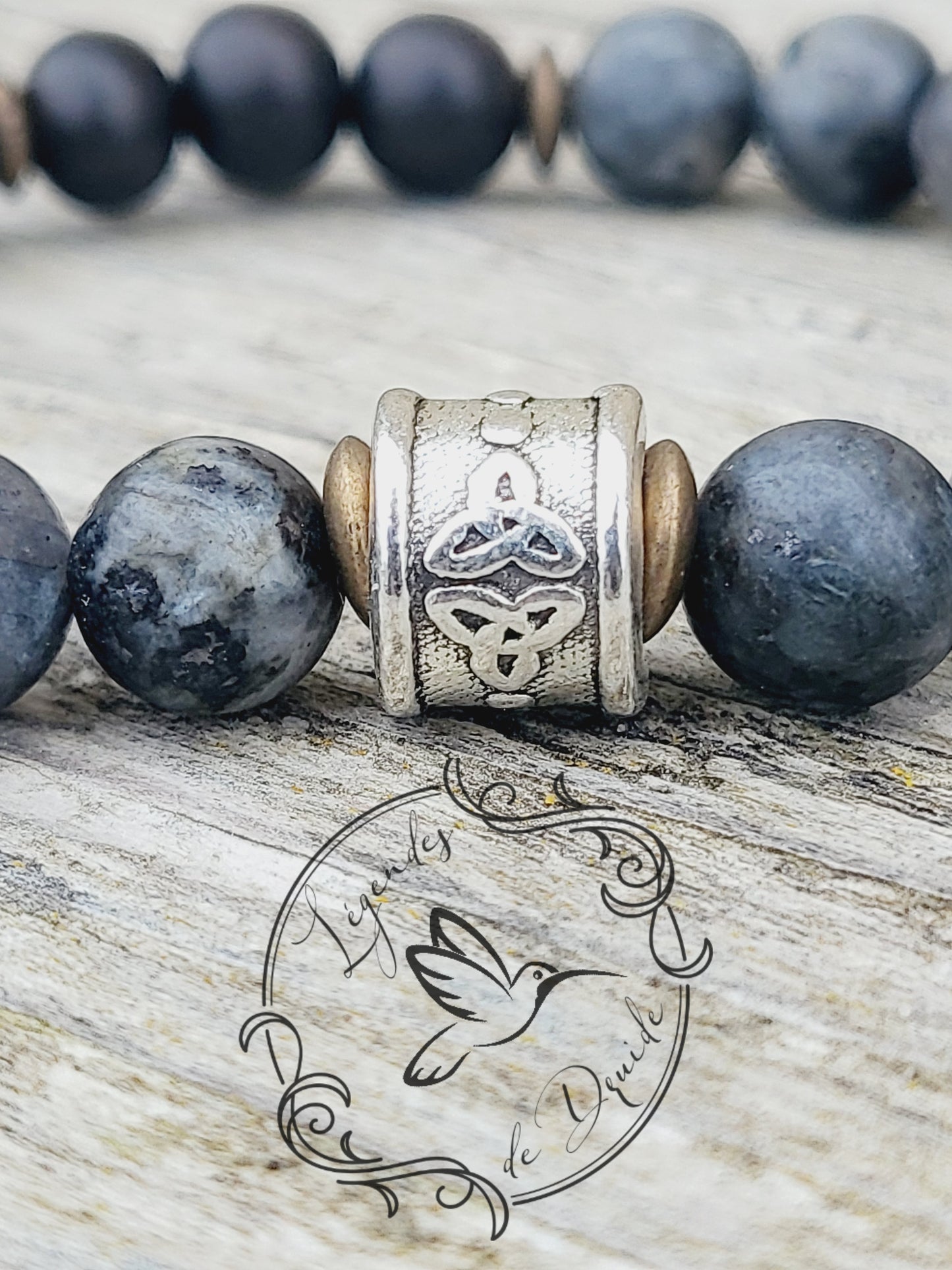 "Bracelet du Druide" Larvikite et Bois d'Ebène